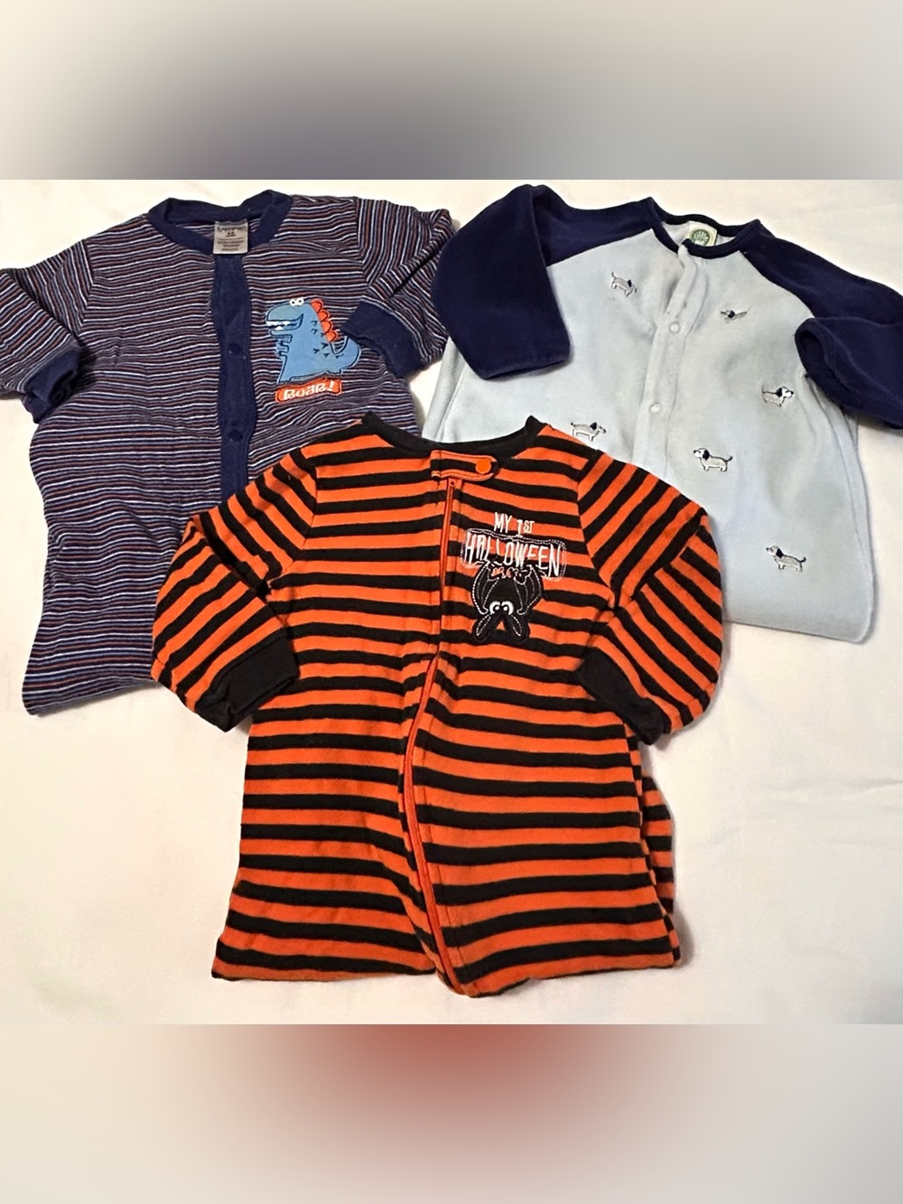6-9 Month (9 month) 3 pieces Pajama Footie Sleepers Halloween Dog Dino